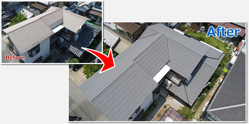 既存の屋根材の上にカバーして載せるので断熱性が格段にアップ